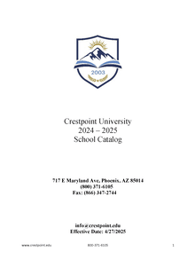 Crestpoint University School Catalog